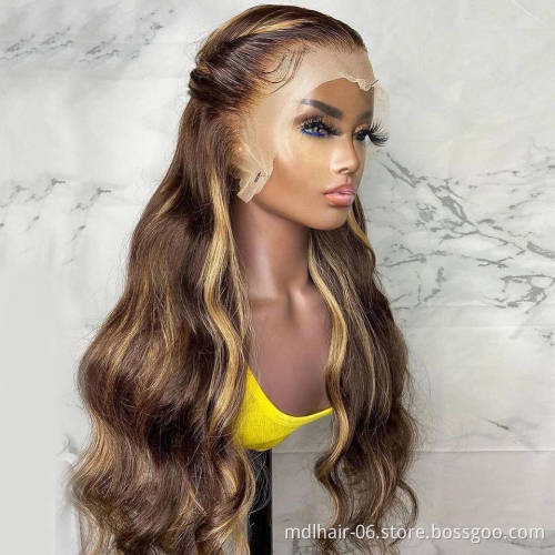 Wholesale P4/27 Wet And Wavy Brazilian Human Hair Highlight Transparent Lace Front Human Hair Wigs Virgin Hair Lace Front Wig